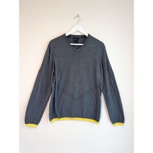 Armani Exchange A|X Men's Grey V-Neck Cotton Cashmere Sweater Yellow Trim Sz  XL